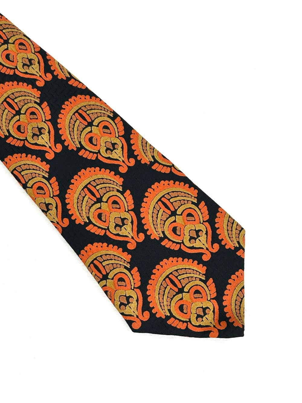 Vintage 70s Amazing Wide Black & Orange Silk Tie